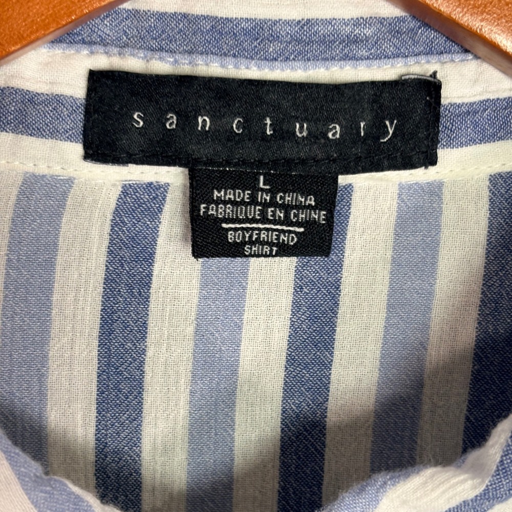 Sanctuary Women's Blue White Striped Cotton Boyfriend Shirt Long Sleeve Large - Picture 3 of 9